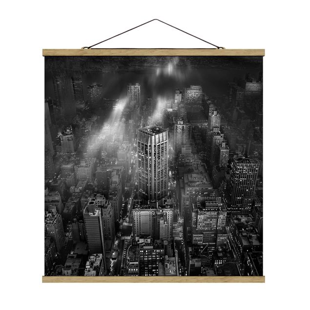 Stoffbild mit Posterleisten - Sonnenlicht über New York City - Quadrat 1:1