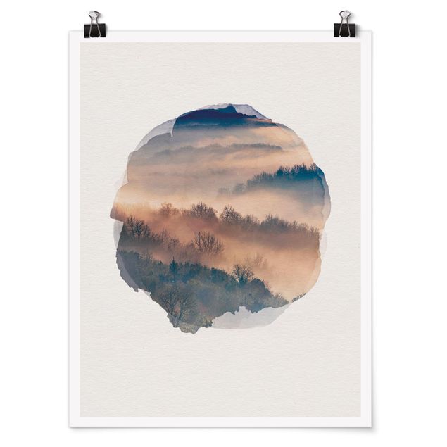 Poster kaufen Wasserfarben - Nebel bei Sonnenuntergang