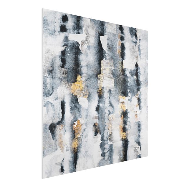 Forex Fine Art Print - Abstraktes Aquarell mit Gold - Quadrat 1:1