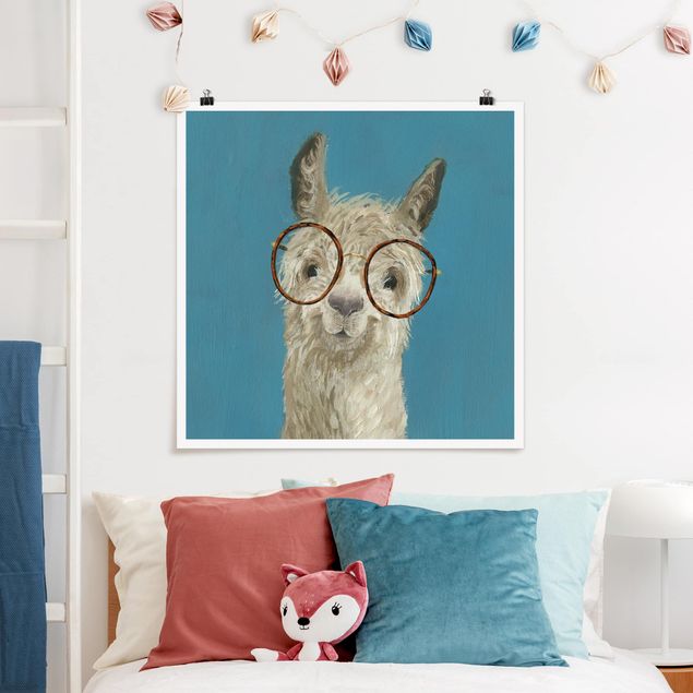Poster Kinderzimmer Tiere Lama mit Brille I