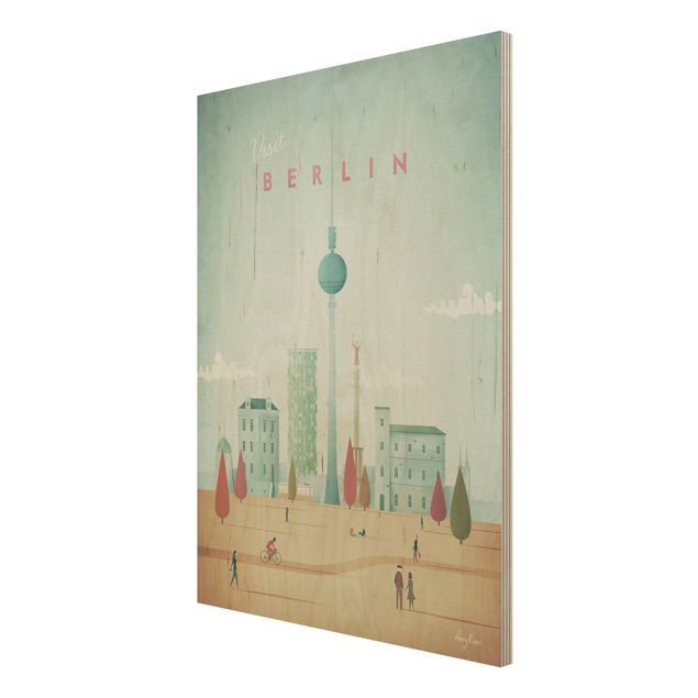 Holzbild Skyline Reiseposter - Berlin