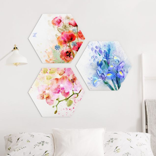 Foto auf Hartschaumplatte Aquarell Blumen Trio