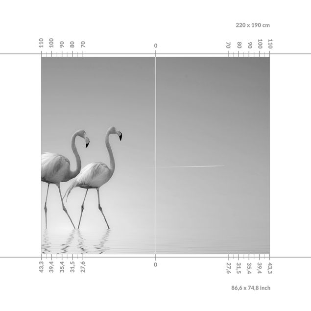 Duschrückwand - Flamingo Love Schwarz-Weiß