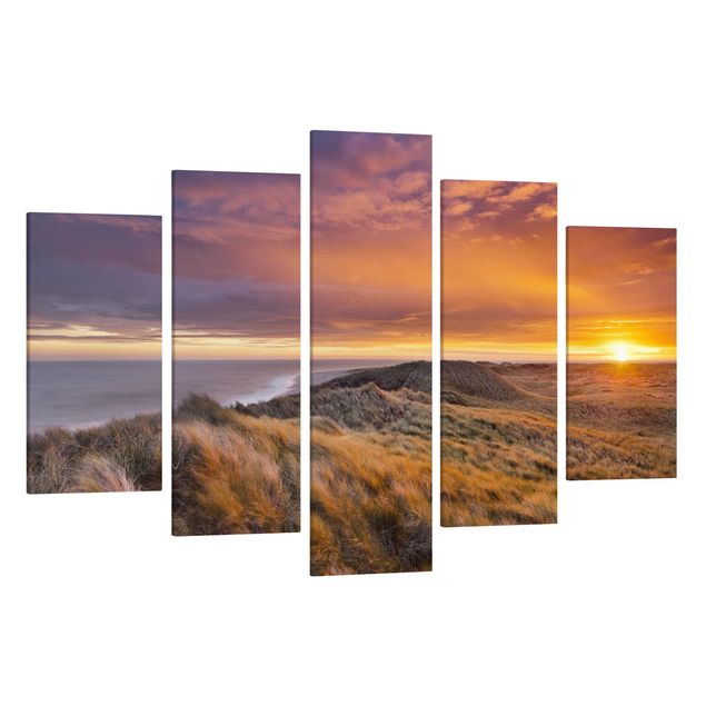 Leinwandbild 5-teilig - Sonnenaufgang am Strand auf Sylt