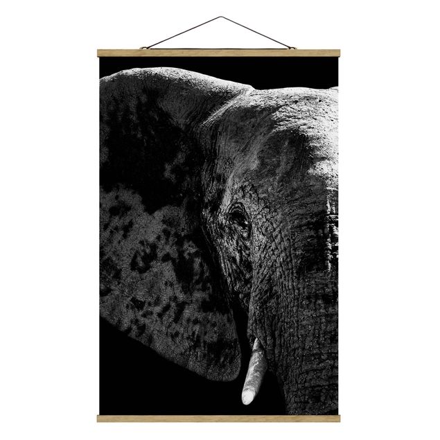 Stoffbilder zum Aufhängen Afrikanischer Elefant schwarz-weiß