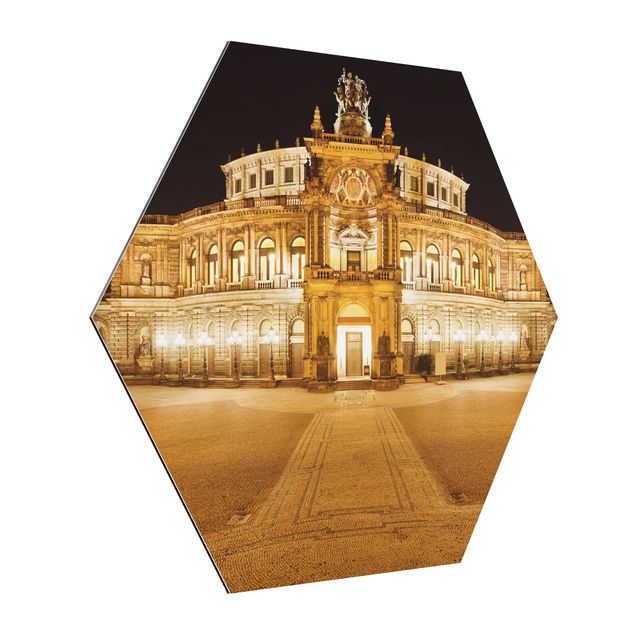 Hexagon Bild Alu-Dibond - Dresdner Opernhaus