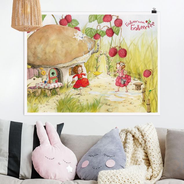 Poster Illustration Erdbeerinchen Erdbeerfee - Unter dem Himbeerstrauch