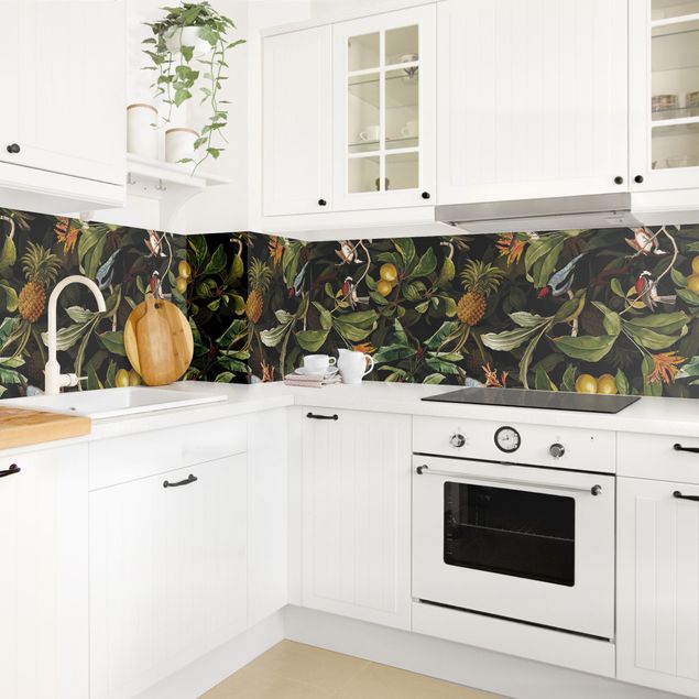 Küchenrückwand Muster Vögel mit Ananas Grün II