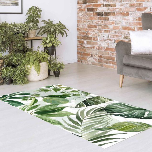 Teppiche Aquarell Tropische Blätter und Ranken