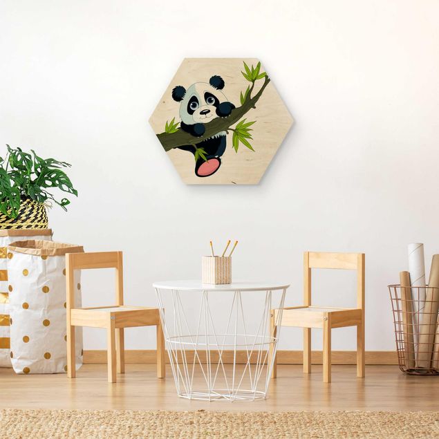 Wandbild Holz Kletternder Panda