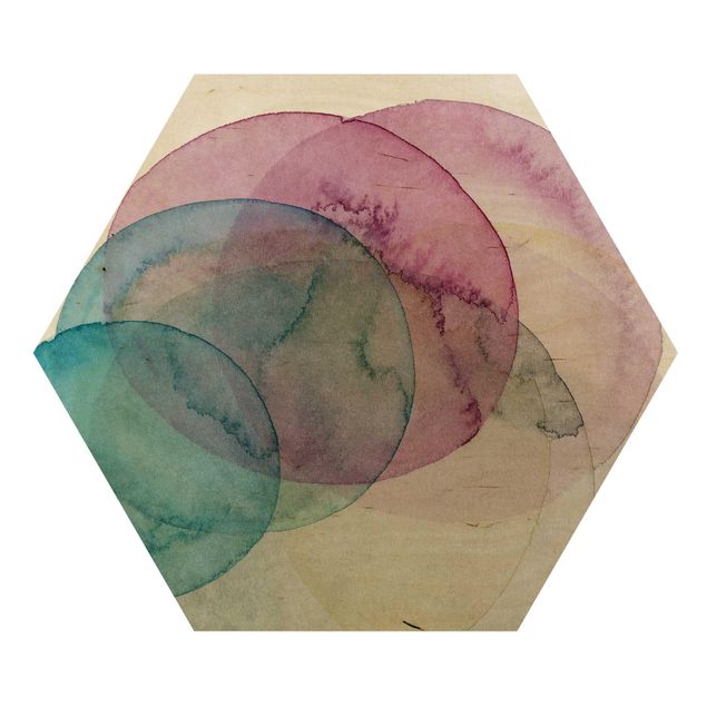 Hexagon Bild Holz - Urknall - rosa