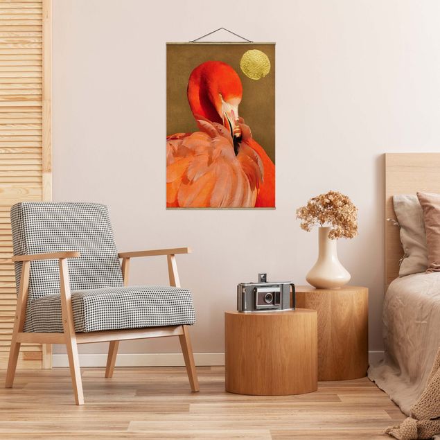 Bilder für die Wand Goldener Mond mit Flamingo