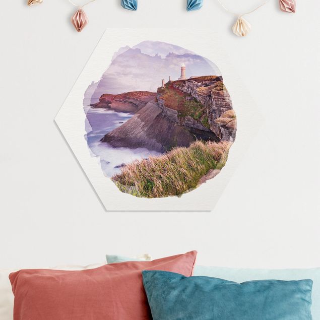Schöne Wandbilder Wasserfarben - Steilküste und Leuchtturm