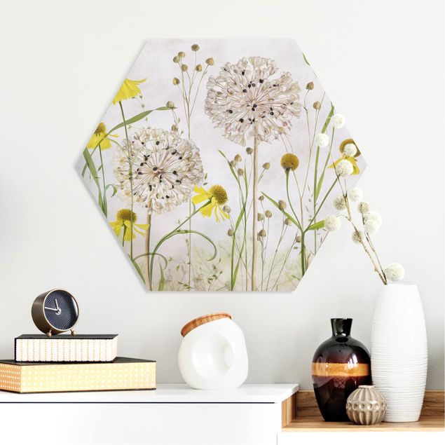 Foto auf Hartschaumplatte Allium und Helenium Illustration