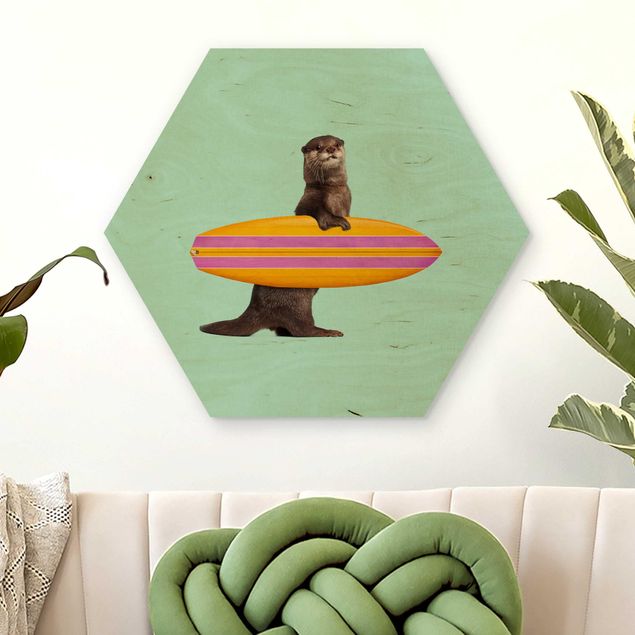 Holzbilder modern Otter mit Surfbrett