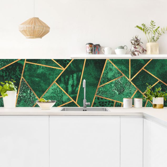 Küchenrückwand - Dunkler Smaragd mit Gold