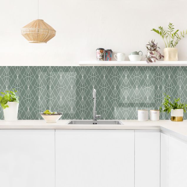 Küchenrückwand Muster Art Deco Diamant Muster vor Grün XXL