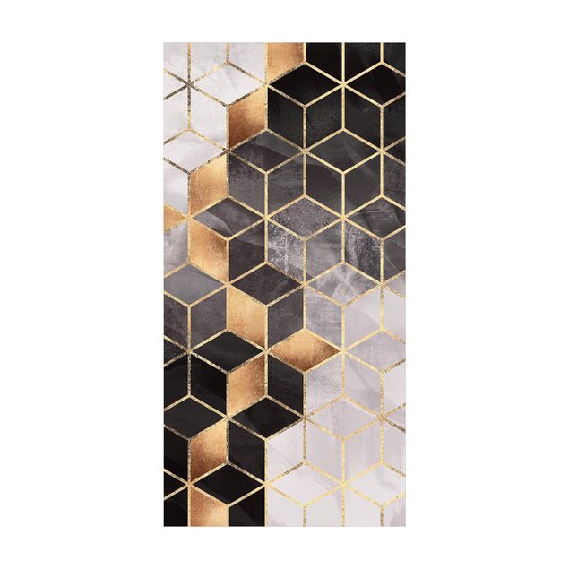 Teppich modern Schwarz Weiß goldene Geometrie