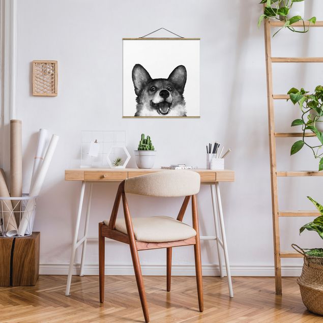 Bilder für die Wand Illustration Hund Corgi Weiß Schwarz Malerei