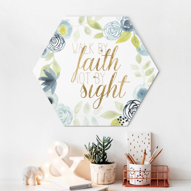 Schöne Wandbilder Blumenkranz mit Spruch - Faith