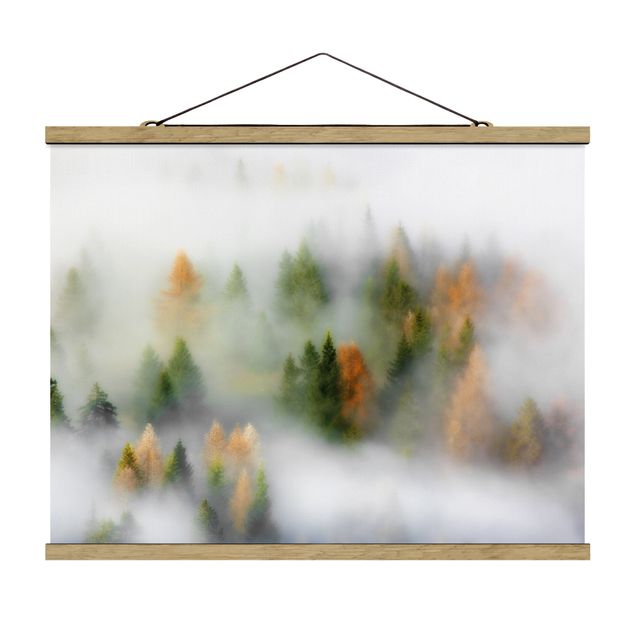 Stoffbild mit Posterleisten - Nebelwald im Herbst - Querformat 4:3