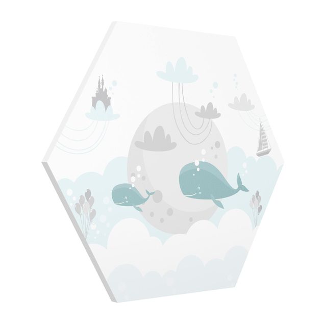 Hexagon Bilder Wolken mit Wal und Schloss