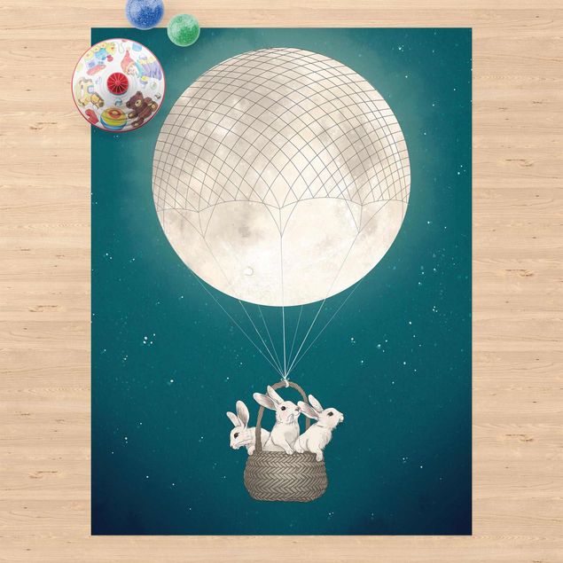 Aussen Teppich Illustration Hasen Mond-Heißluftballon Sternenhimmel