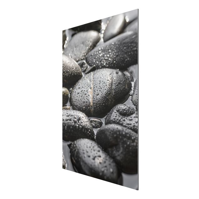 Aluminium Print gebürstet - Schwarze Steine im Wasser - Hochformat 3:2