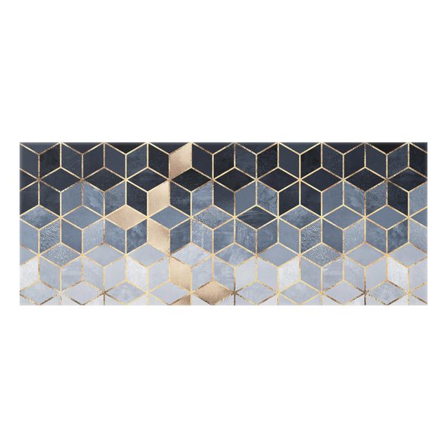 Spritzschutz Glas - Blau Weiß goldene Geometrie - Panorama - 5:2