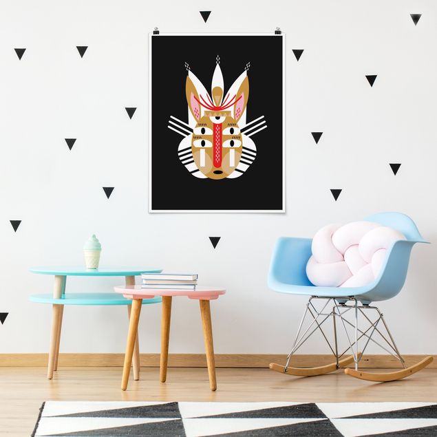 Poster Kinderzimmer Tiere Collage Ethno Maske - Hase