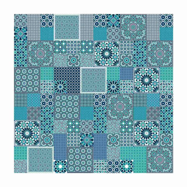 Moderner Teppich Marokkanische Mosaikfliesen türkis blau