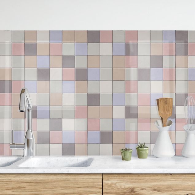 Küchenrückwände Platte Mosaik Fliesen - Shabby Bunt