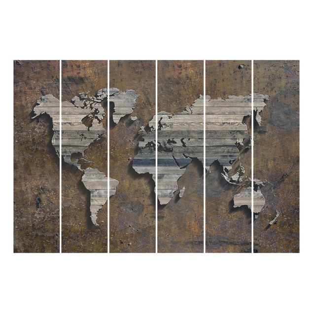 Schiebegardinen Set - Holz Rost Weltkarte - Flächenvorhänge