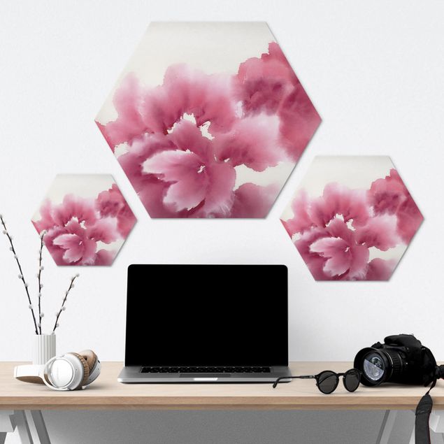 Hexagon Bild Alu-Dibond - Künstlerische Flora I