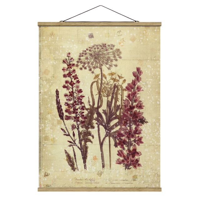 Stoffbild mit Posterleisten - Vintage Leinenoptik Blumen - Hochformat 3:4