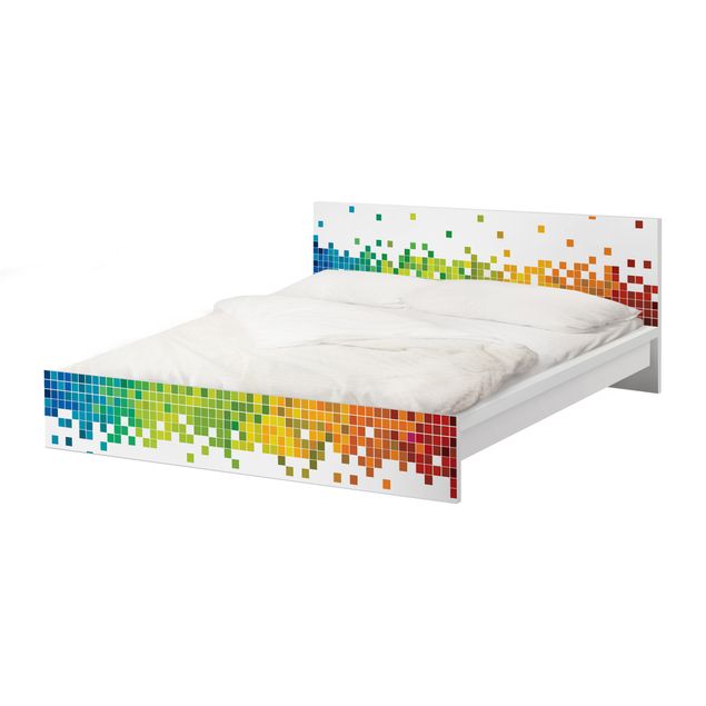 Möbelfolie Malm Bett Pixel-Regenbogen