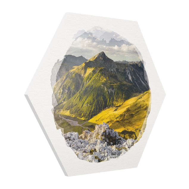 Hexagon Bild Forex - Wasserfarben - Berge und Tal der Lechtaler Alpen in Tirol