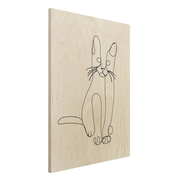 Moderne Holzbilder Katze Line Art