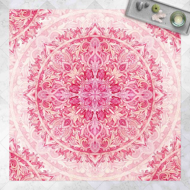 Aussen Teppich Mandala Aquarell Ornament Muster pink