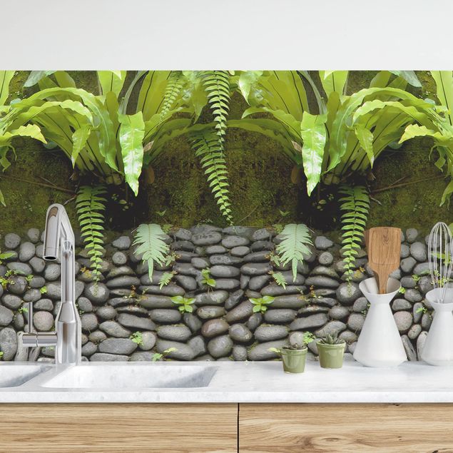Küchenrückwände Platte Steinwand mit Pflanzen