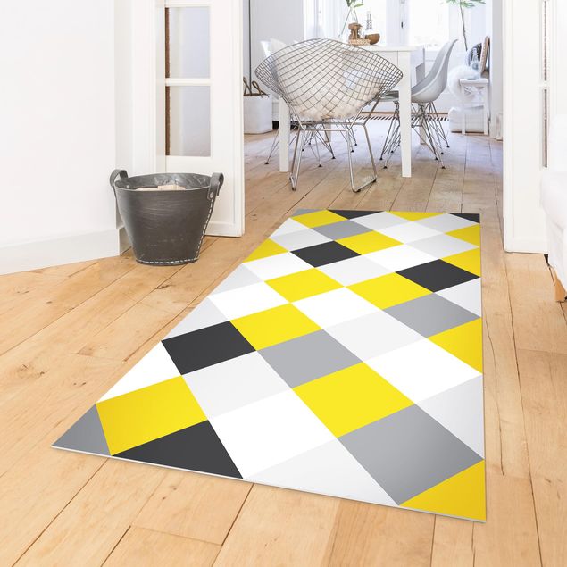 outdoor-teppich wetterfest Geometrisches Muster gedrehtes Schachbrett Gelb