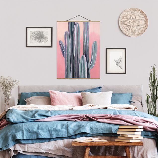 Stoffbilder mit Holzleisten Kaktus auf Rosa I
