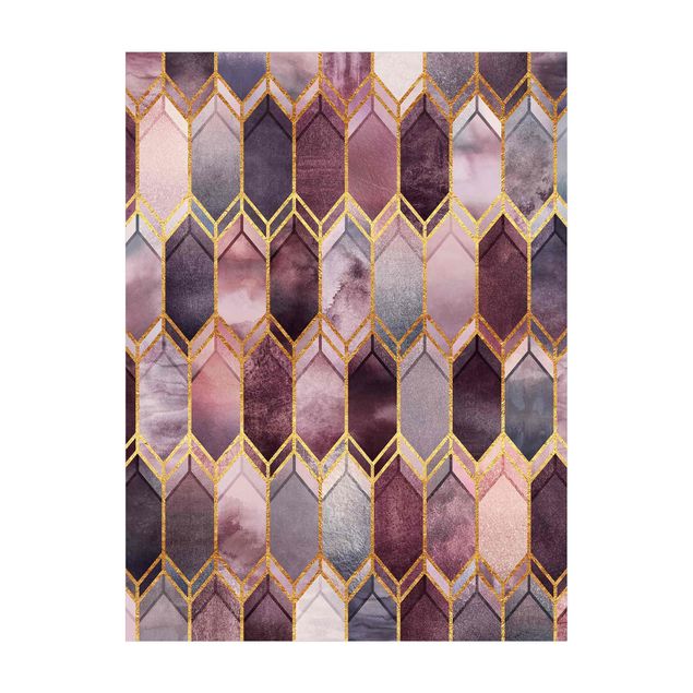 Moderner Teppich Glasmalerei geometrisch Rosé Gold