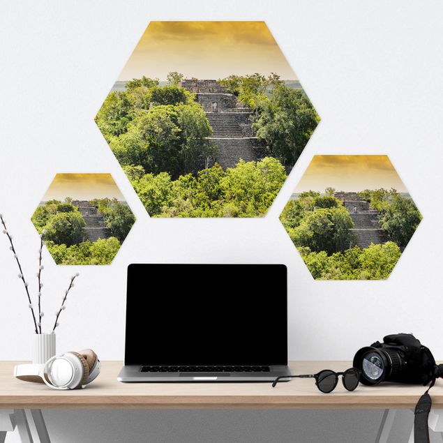 Hexagon Bild Alu-Dibond - Pyramide von Calakmul