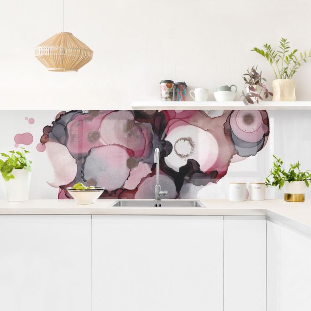 Küchenrückwand abstrakt Pink-Beige Tropfen mit Roségold