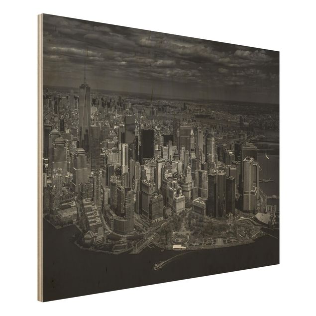 Holzbild Skyline New York - Manhattan aus der Luft