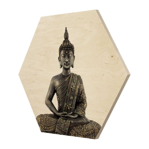 Hexagon Bild Holz - Zen Buddha Stein