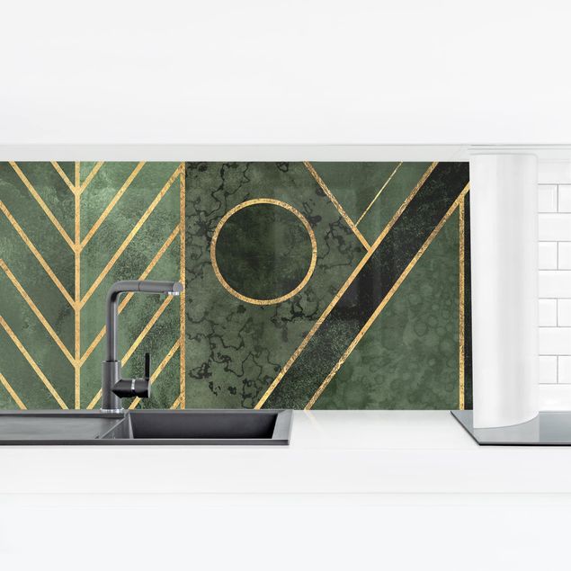 Küchenrückwand Muster Geometrische Formen Smaragd Gold