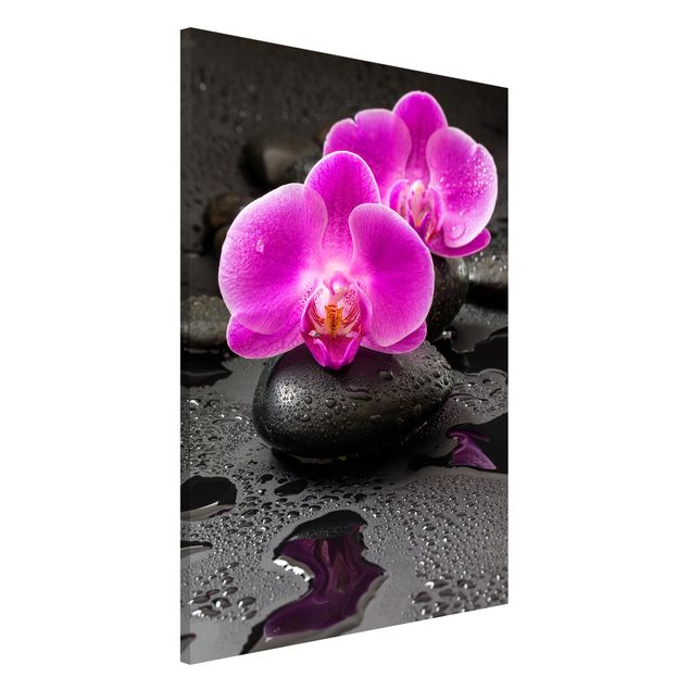 Magnettafel Büro Pinke Orchideenblüten auf Steinen mit Tropfen