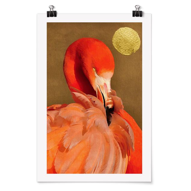 Poster Goldener Mond mit Flamingo